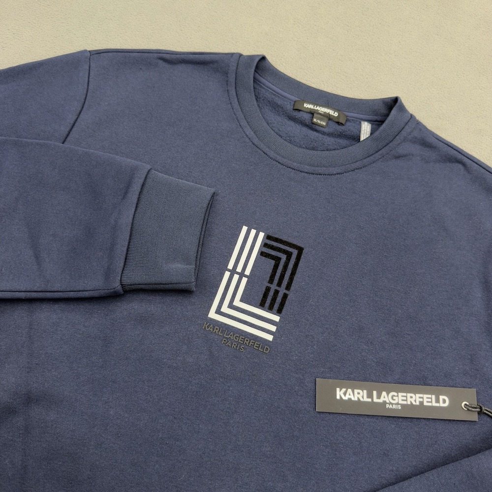 Karl Lagerfeld Paris Crewneck Logo Sweatshirt Mens XL Navy Blue Relaxed L/S $99